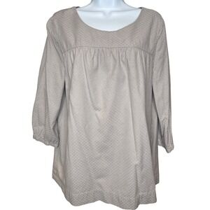 Garnet Hill Women Taupe Cotton Silk Diamond Dobby Blouse Top Sz 12 Cottagecore
